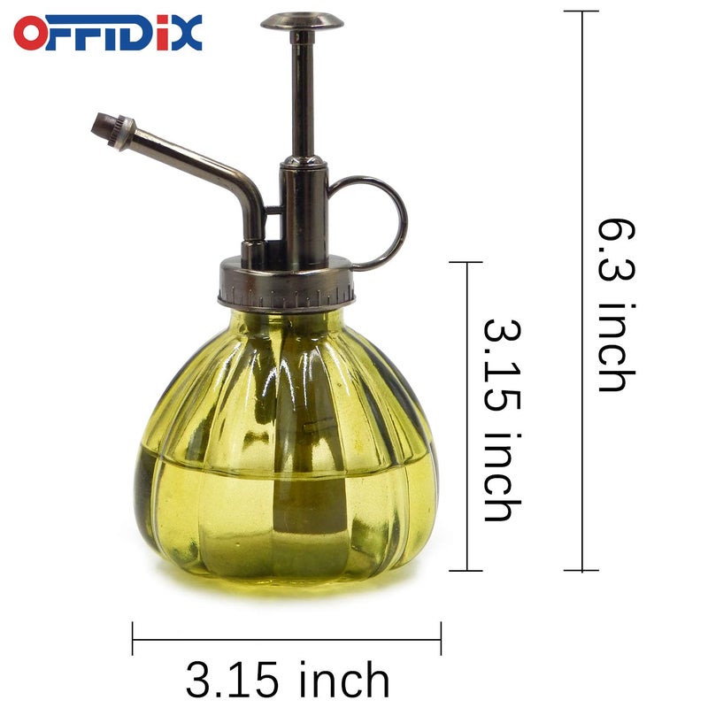 OFFIDIX Plant Mister,Glass Spray Bottle Small Watering Can Indoor 6.3" Tall Vintage Pumpkin Style Plastic Top Pump One Hand Mister Spray Bottle for Indoor Potted Plants (Olive Green) - Image 2
